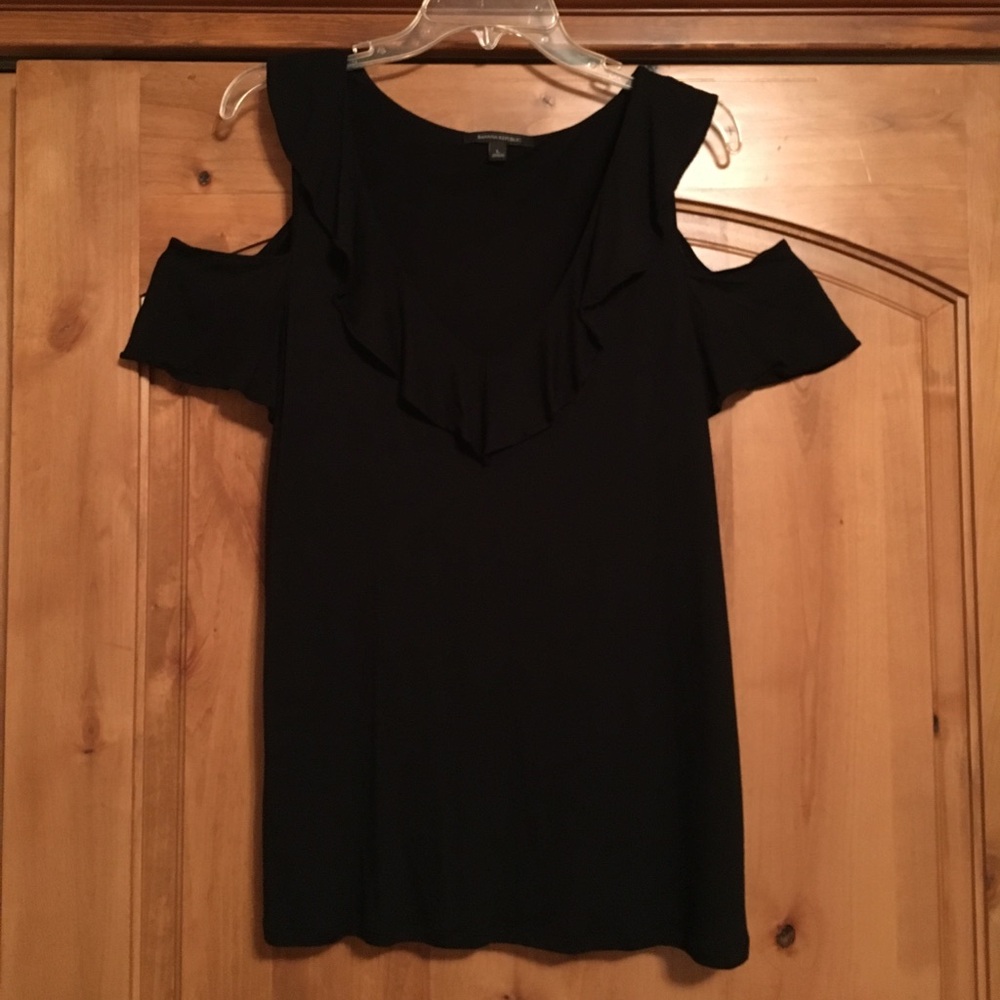 Banana Republic Black Cold-Shoulder Ruffle Top